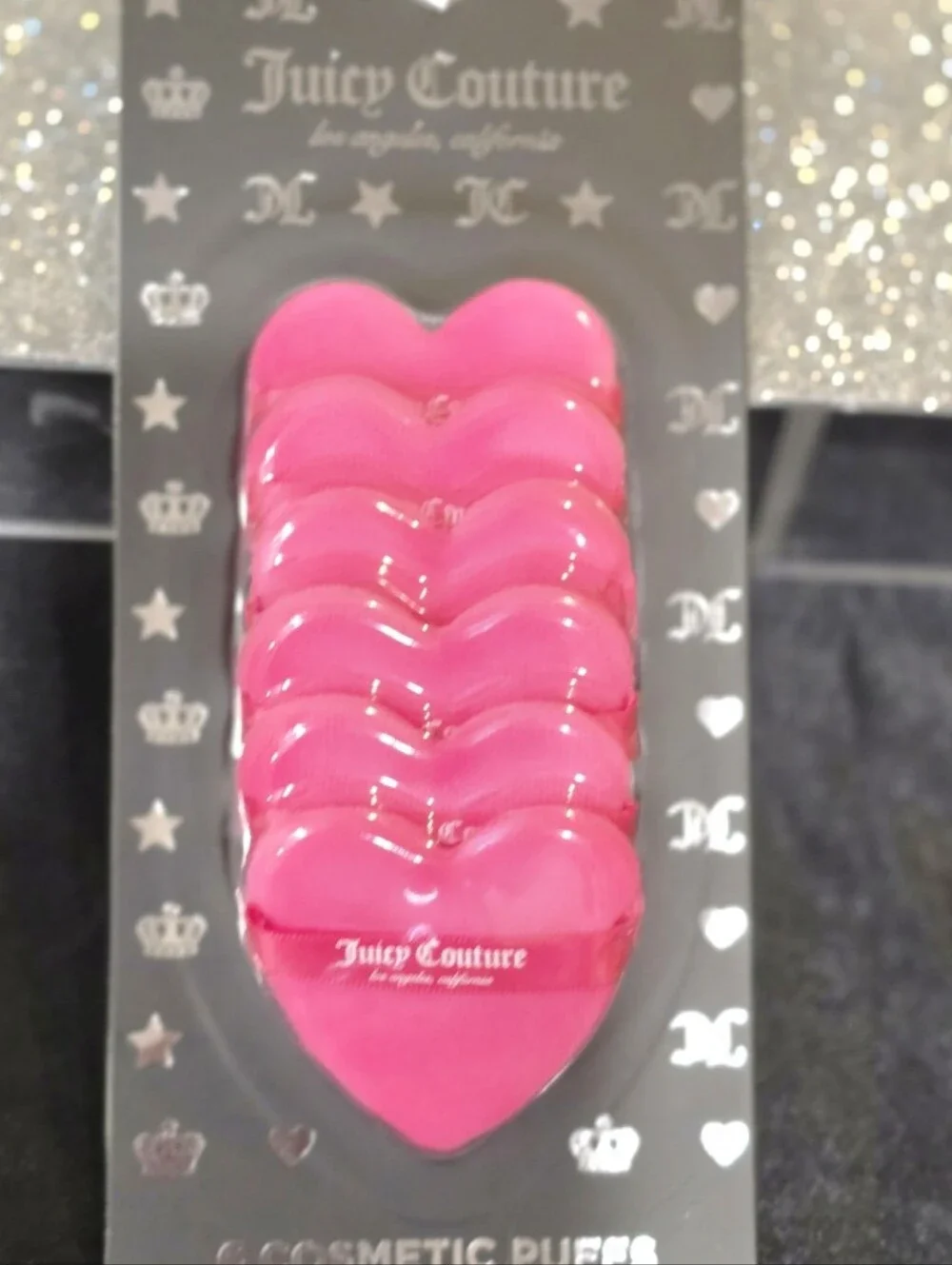 Juicy Couture Set Of 6 Heart-Shaped Cosmetic Puffs- Pink
